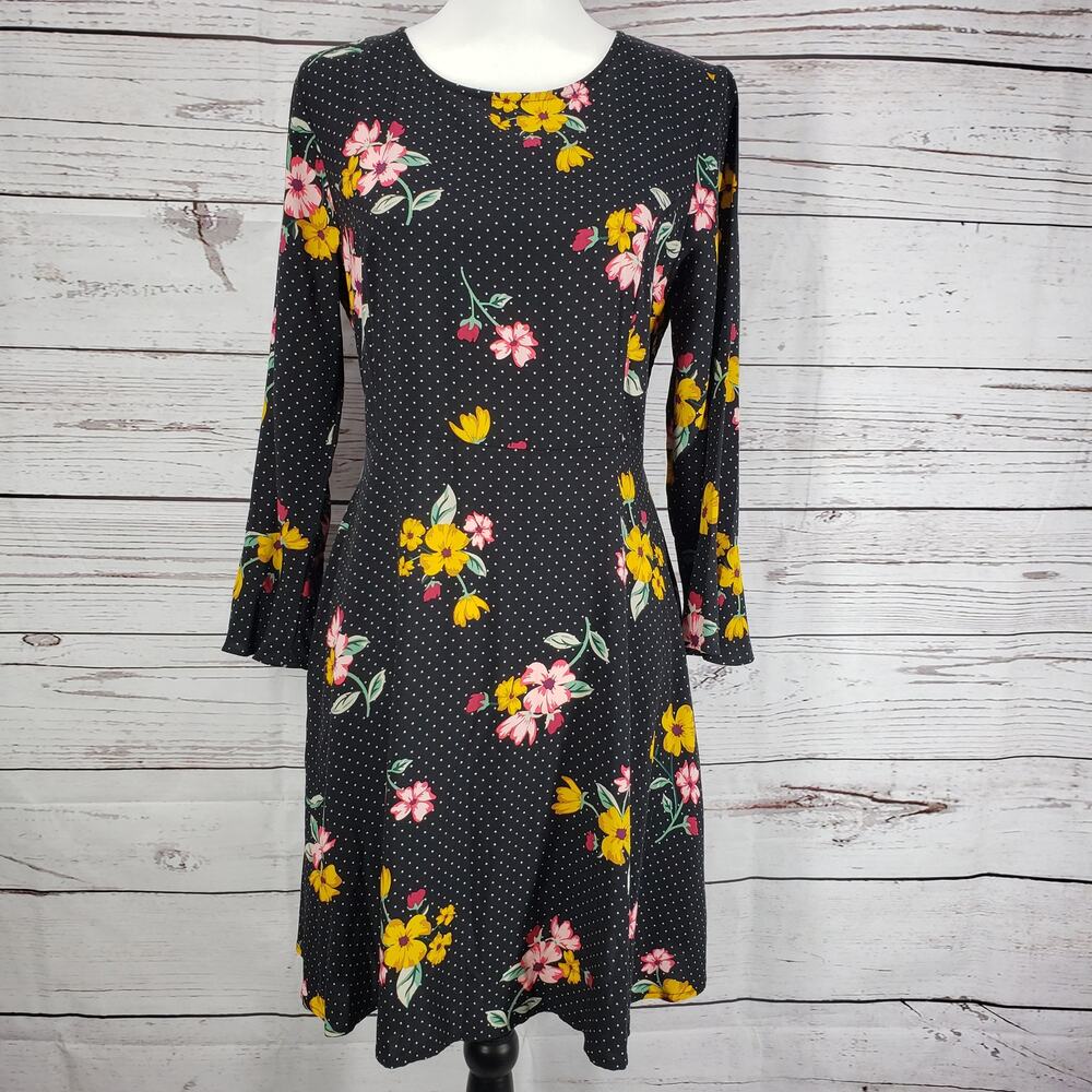 Old Navy Women's Black Floral Pin Dot Long Sleeve Dress Size M